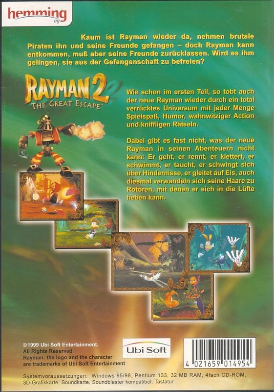 Back Cover for Rayman 2: The Great Escape (Windows) (Hemming Verlag release)