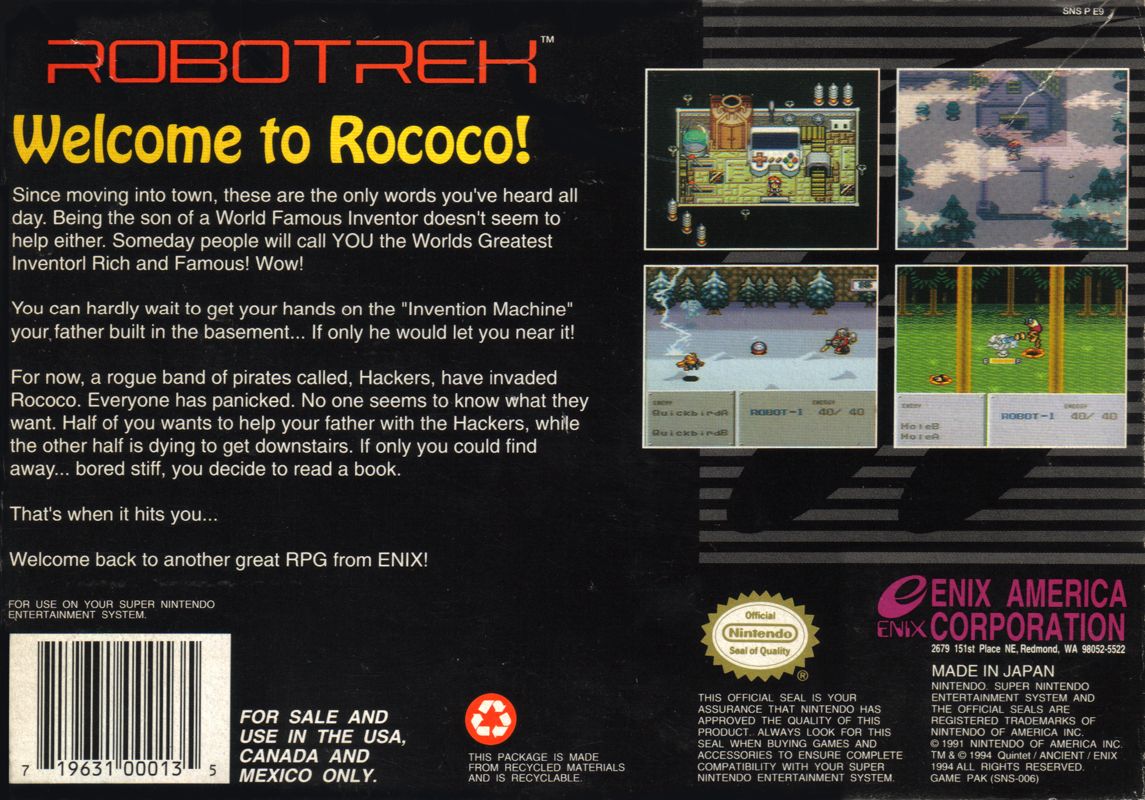 Back Cover for Robotrek (SNES)