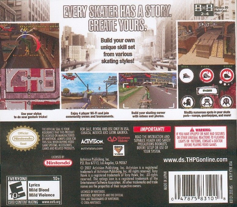 Back Cover for Tony Hawk's Proving Ground (Nintendo DS)
