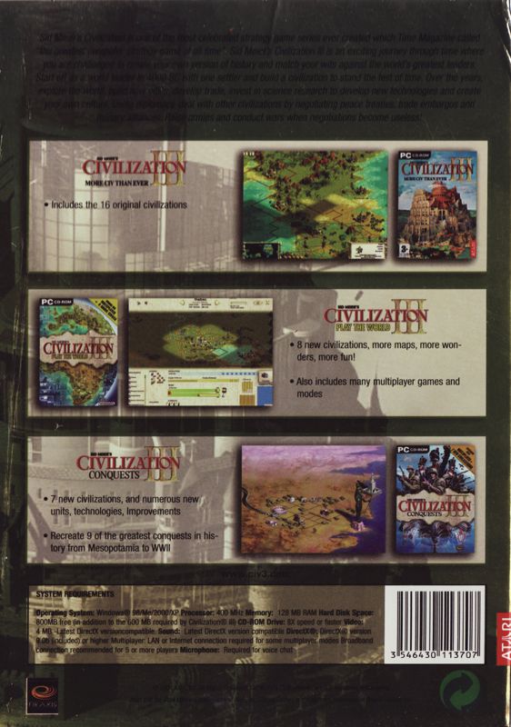 Back Cover for Sid Meier's Civilization III: Complete (Windows)