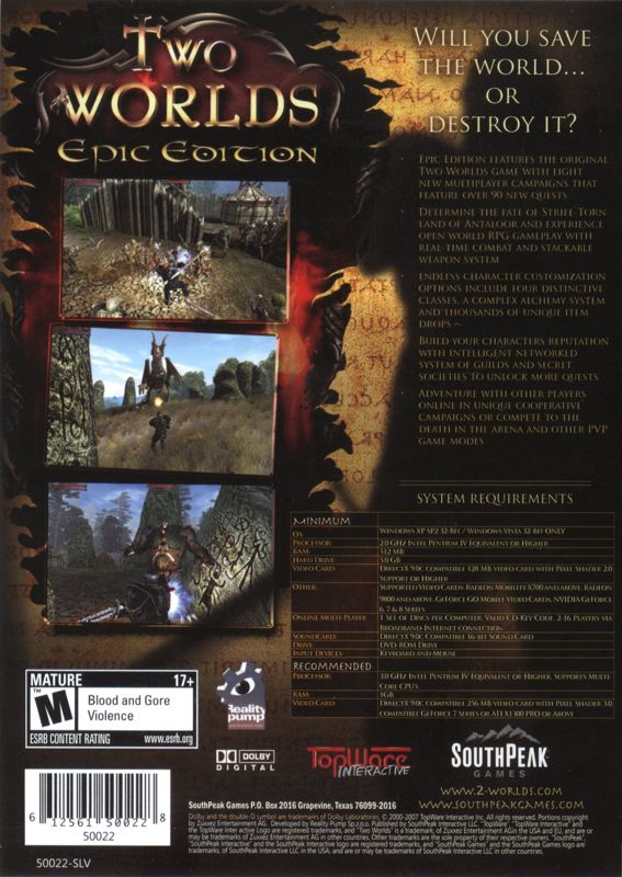 Back Cover for Two Worlds: Epic Edition (Windows)