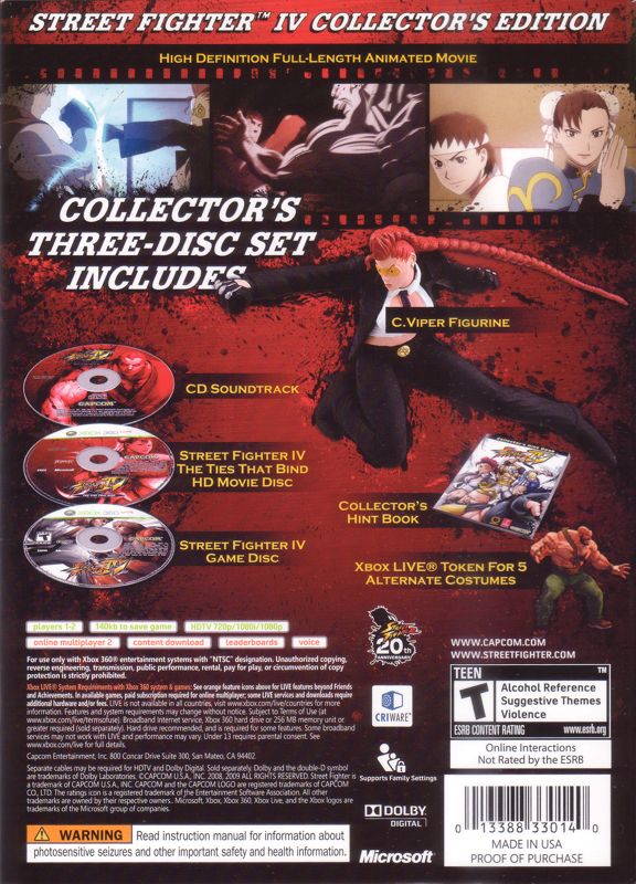 Back Cover for Street Fighter IV (Collector's Edition) (Xbox 360)