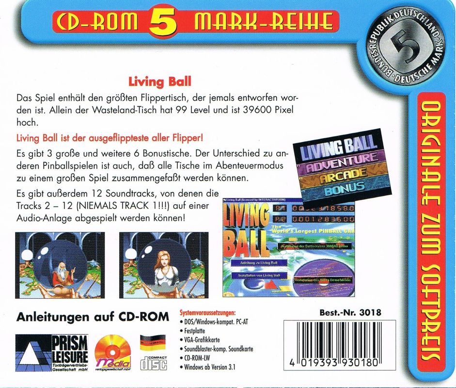 Back Cover for Living Ball (DOS) (CD-Rom 5 Mark-Reihe release)