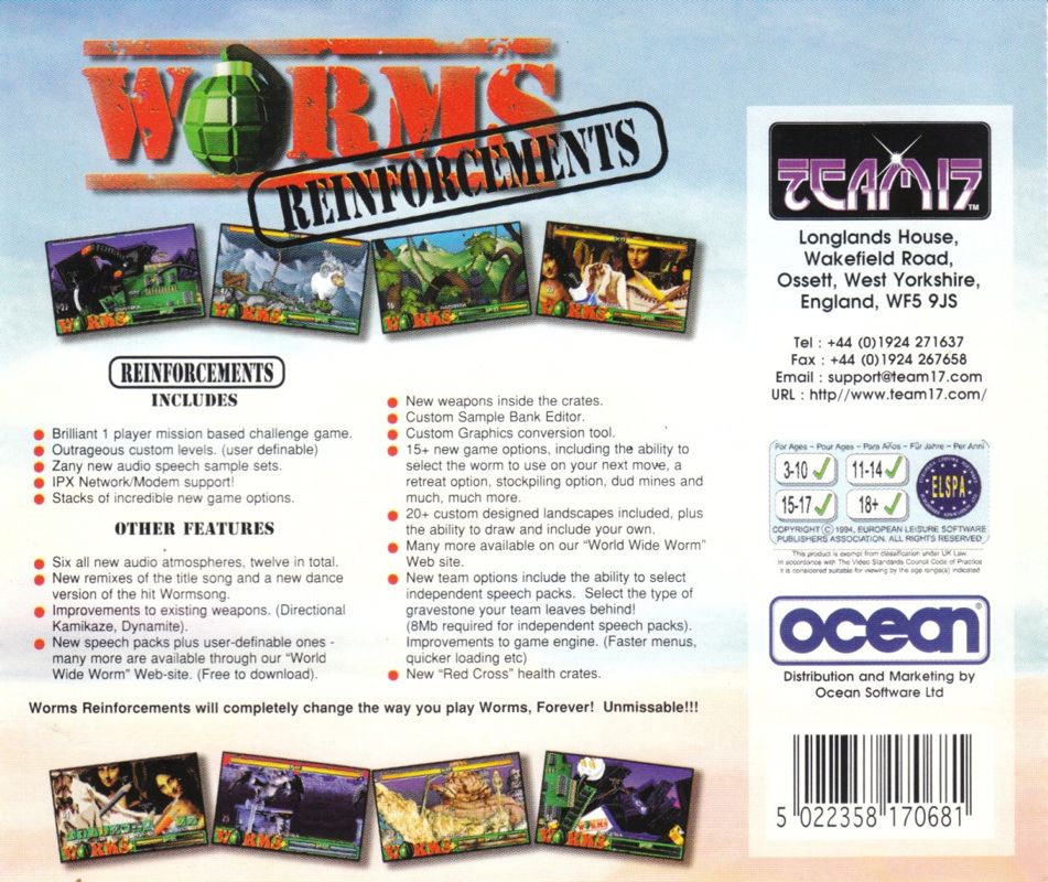 Other for Worms: Reinforcements (DOS): Jewel Case - Back