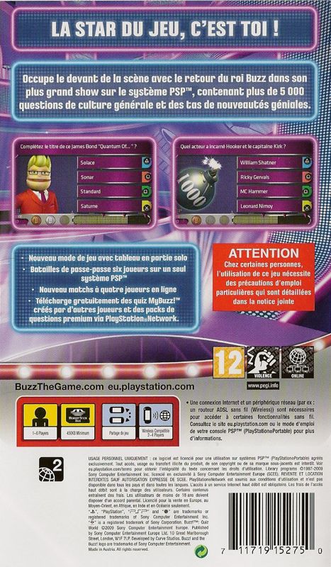 Back Cover for Buzz! Quiz World (PSP)
