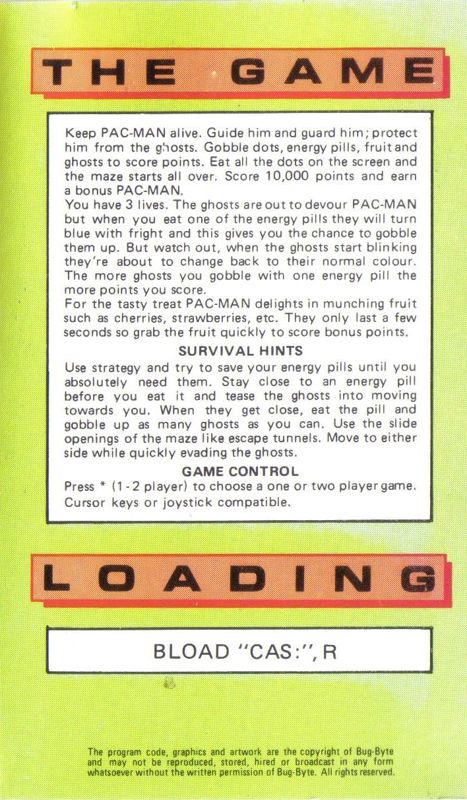 Inside Cover for Pac-Man (MSX)