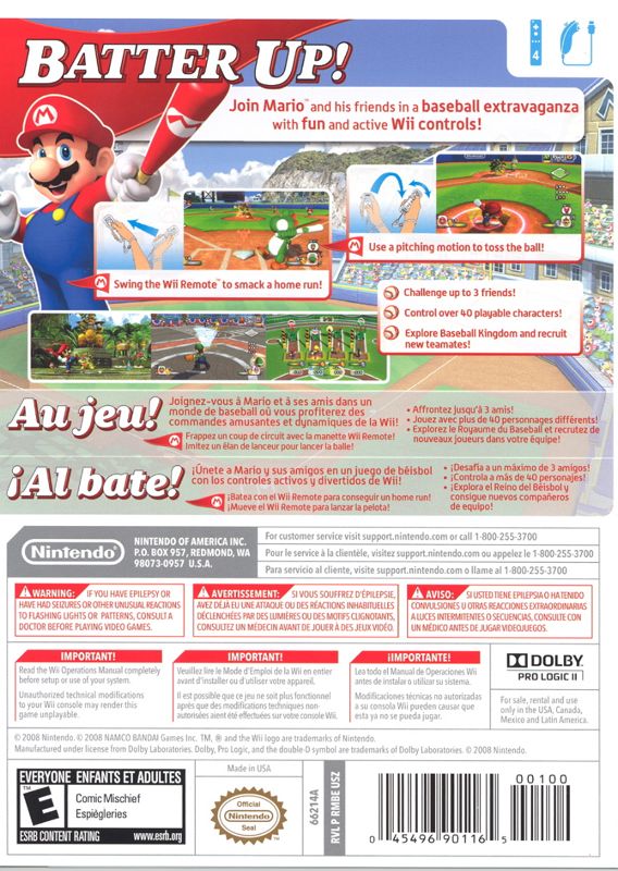 Back Cover for Mario Super Sluggers (Wii)