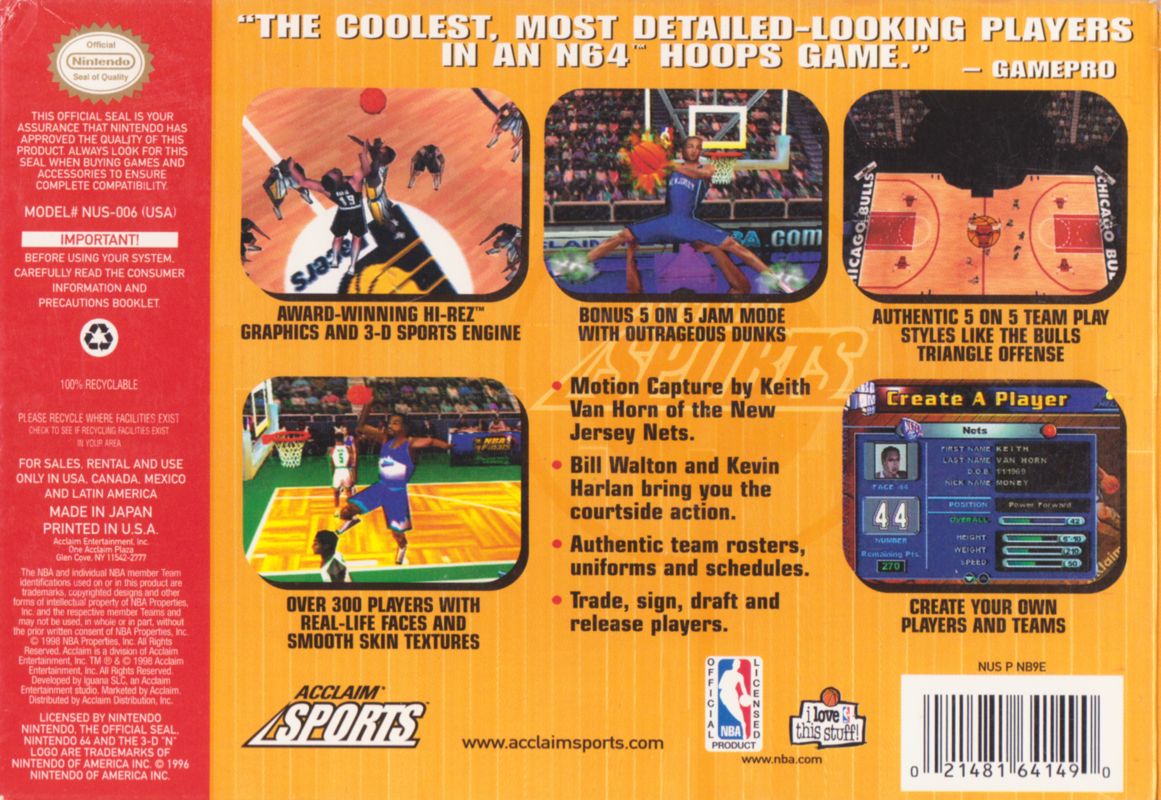 Back Cover for NBA Jam 99 (Nintendo 64)