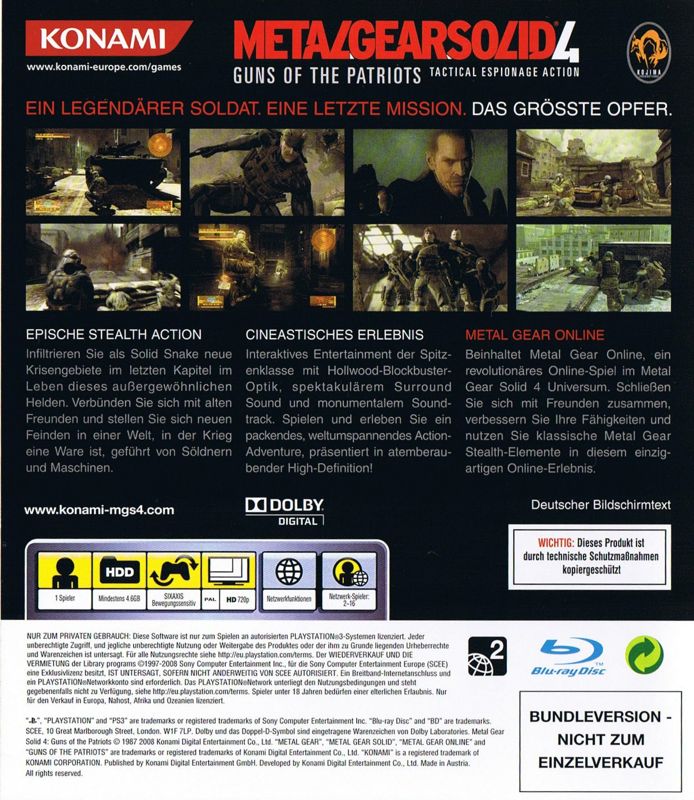 Other for Metal Gear Solid 4: Guns of the Patriots (PlayStation 3) (Bundled with PS3): Keep Case - Back