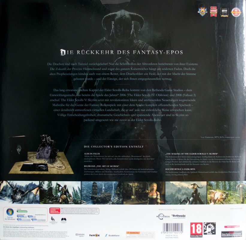 Back Cover for The Elder Scrolls V: Skyrim (Collector's Edition) (Windows)