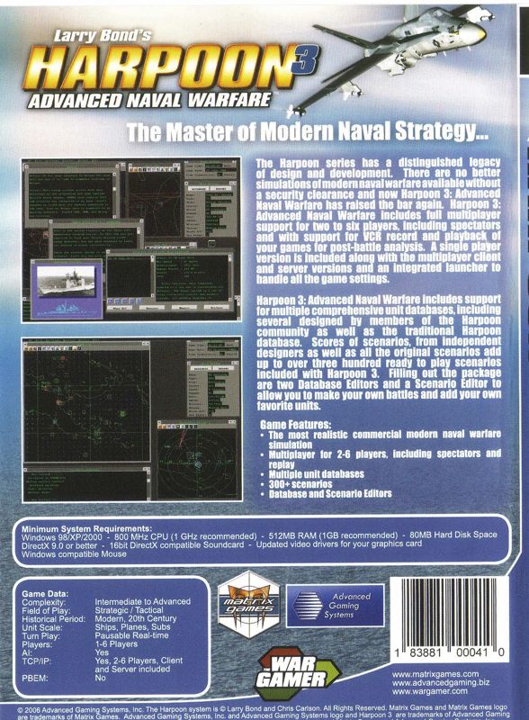Back Cover for Larry Bond's Harpoon 3: Advanced Naval Warfare (Windows)
