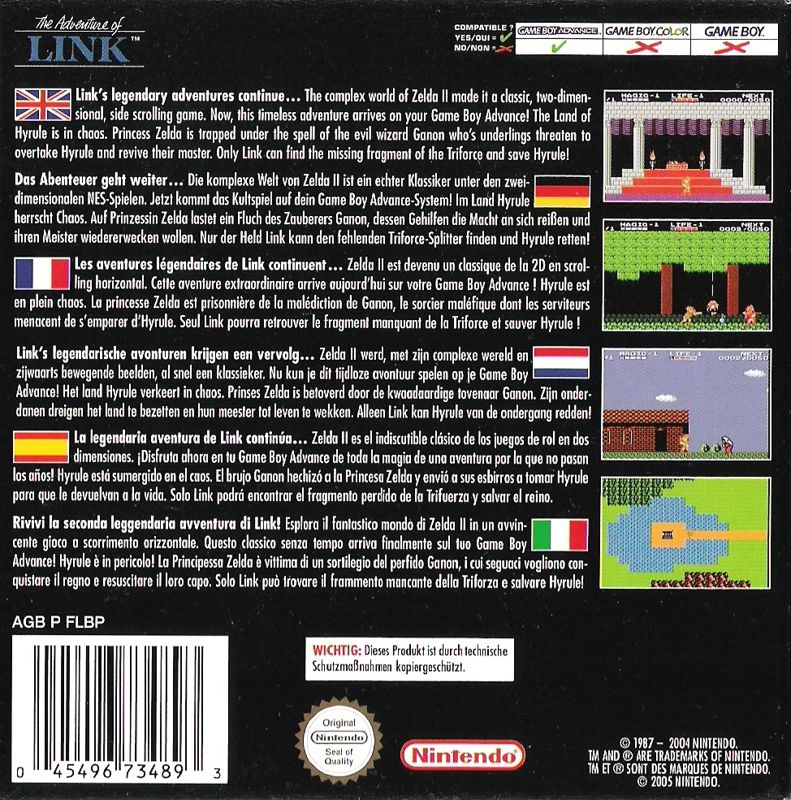 Back Cover for Zelda II: The Adventure of Link (Game Boy Advance)