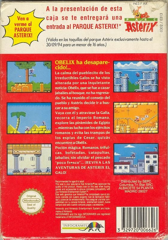Back Cover for Astérix (NES)