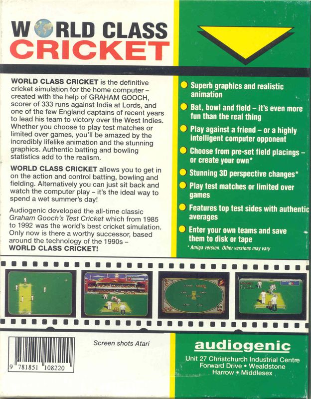 Back Cover for Allan Border's Cricket (Amiga)