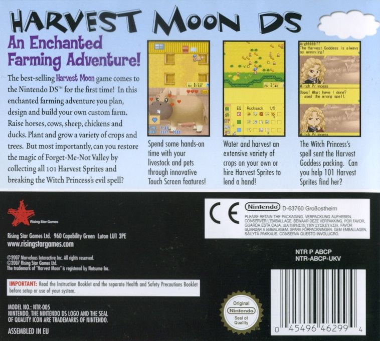 Back Cover for Harvest Moon DS (Nintendo DS)