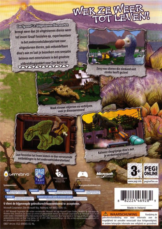 Back Cover for Zoo Tycoon 2: Extinct Animals (Windows)