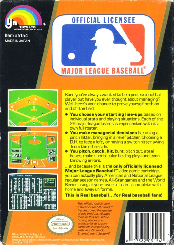 Back Cover for Major League Baseball (NES)