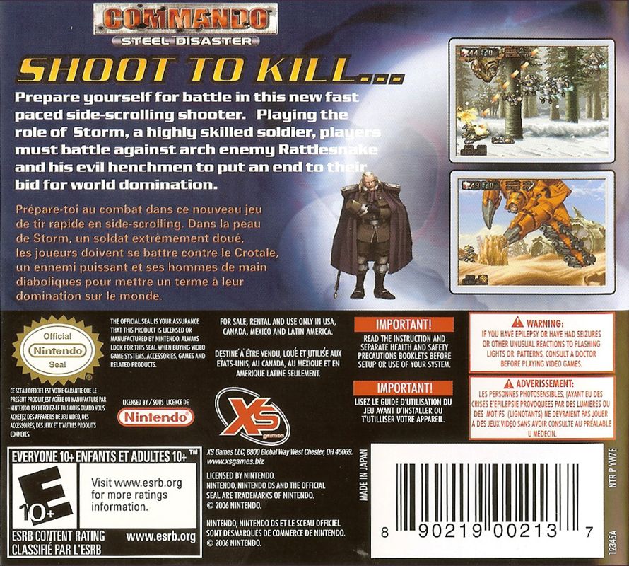 Back Cover for Commando: Steel Disaster (Nintendo DS)