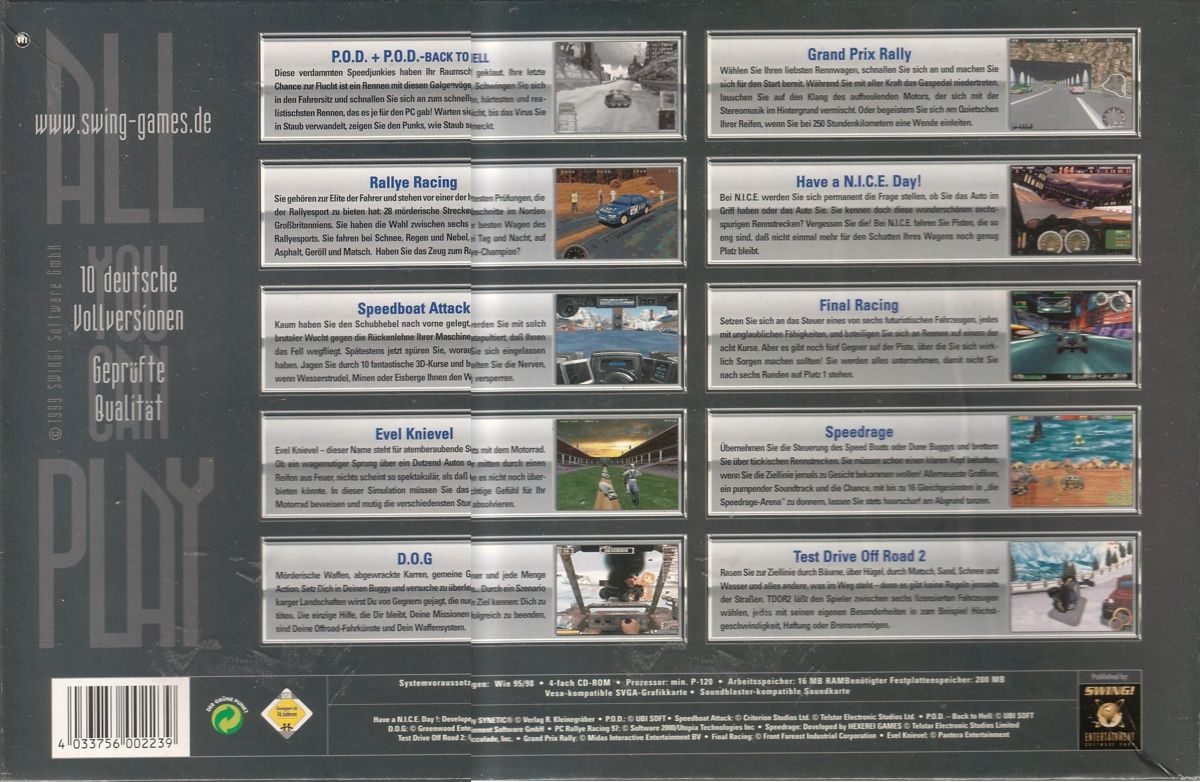 Back Cover for All You Can Play: 10 Racing Games (DOS and Windows)