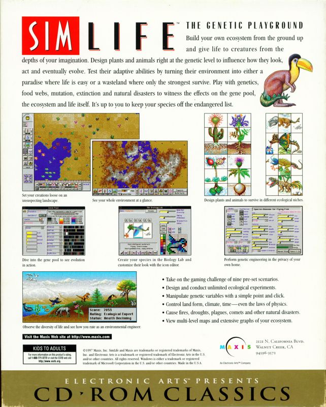 Back Cover for SimLife (Windows 16-bit) (Electronic Arts CD-ROM Classics release)