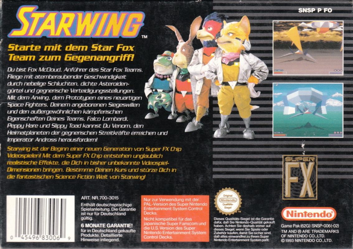 Back Cover for Star Fox (SNES) (First release (English subtitles/German manual))