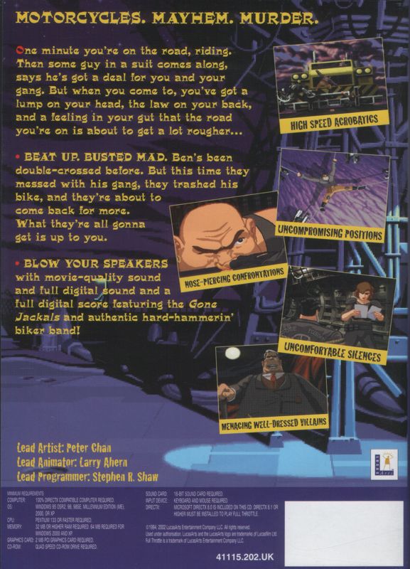 Back Cover for Full Throttle (Windows) (LucasArts Classic release)