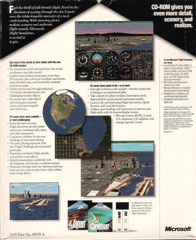 Back Cover for Microsoft Flight Simulator (v5.0) (DOS) (Version 5.1)