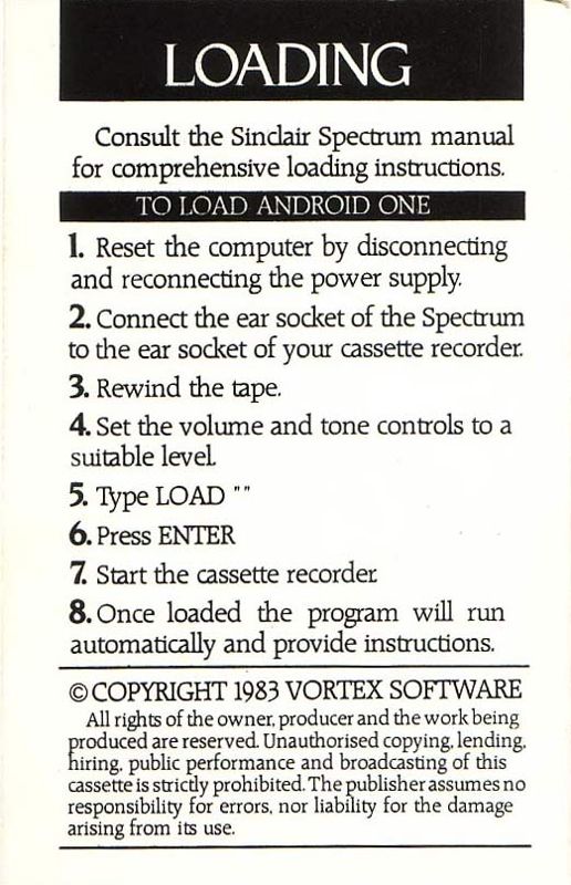 Inside Cover for Android One: The Reactor Run (ZX Spectrum): Inside cover 2