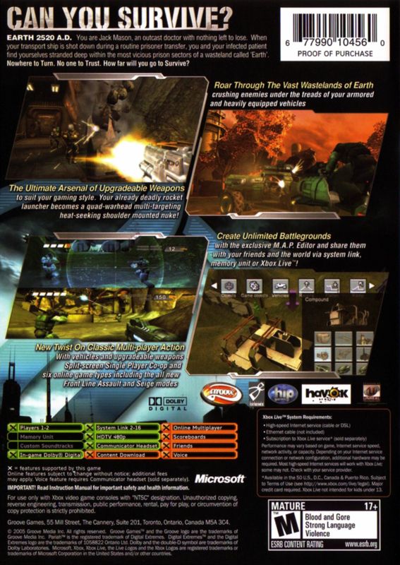 Back Cover for Pariah (Xbox)