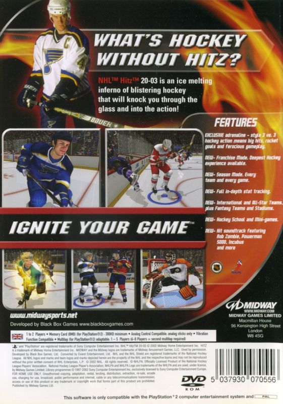 Back Cover for NHL Hitz 20-03 (PlayStation 2)