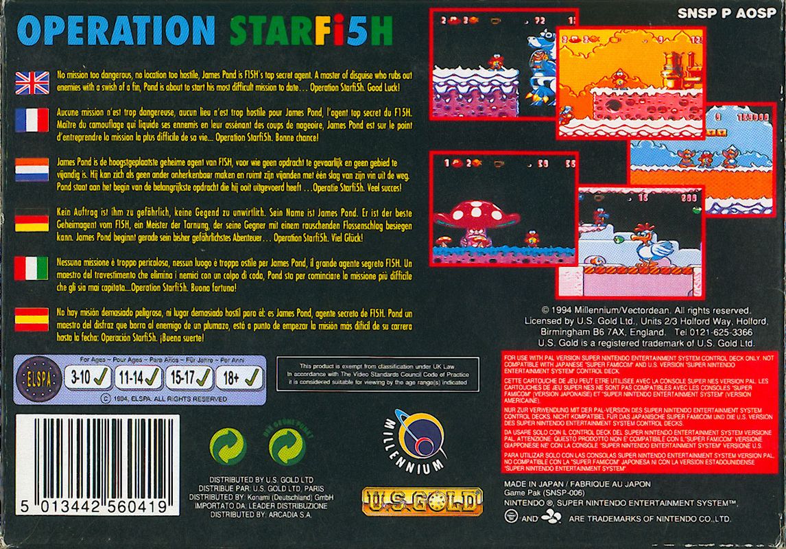 Back Cover for James Pond 3 (SNES)