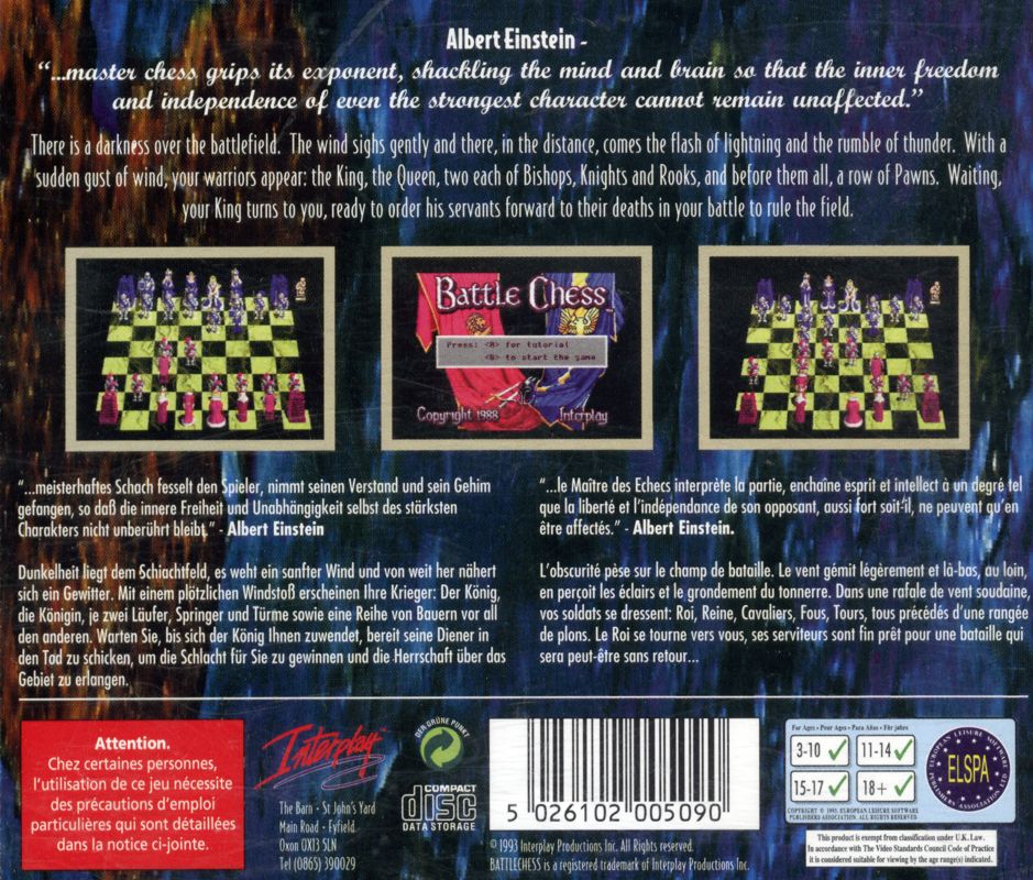 Back Cover for Battle Chess (Amiga CD32)