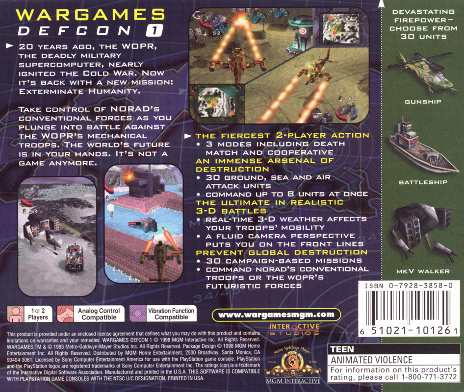 Back Cover for WarGames: DEFCON 1 (PlayStation)