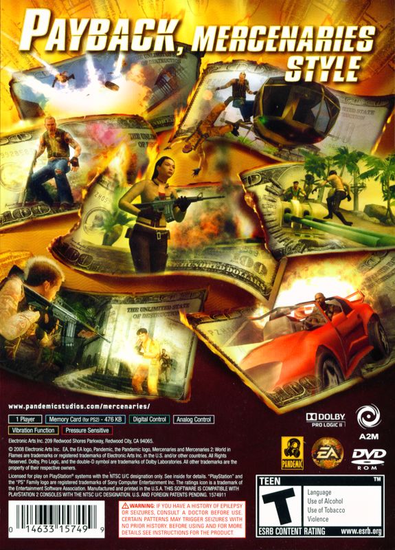 Back Cover for Mercenaries 2: World in Flames (PlayStation 2)