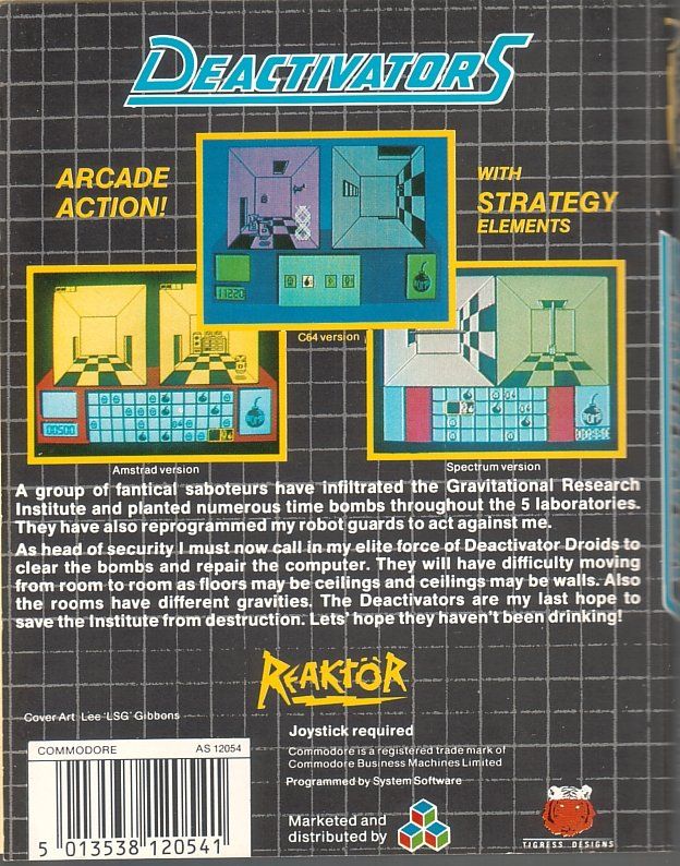 Back Cover for Deactivators (Commodore 64)