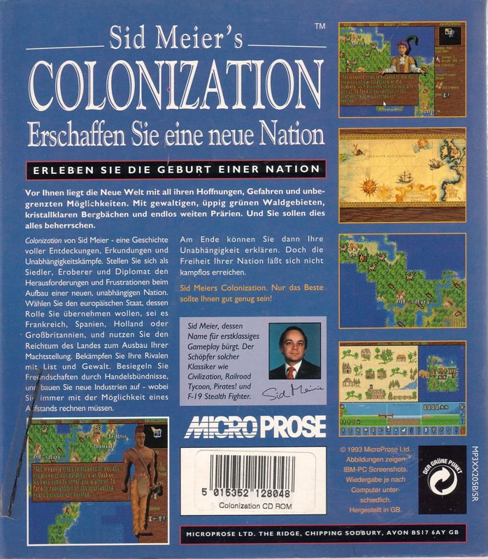 Back Cover for Sid Meier's Colonization (DOS) (CD-ROM release)