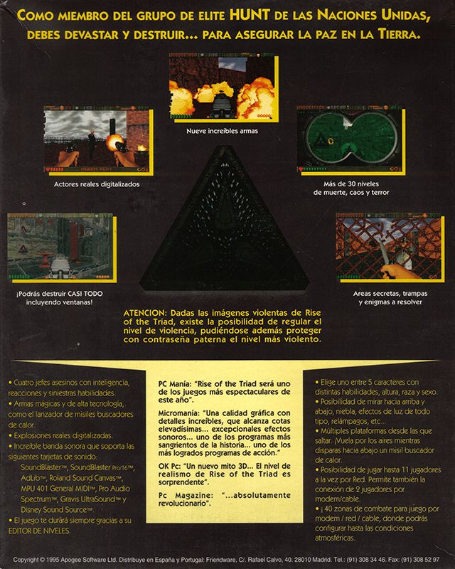 Back Cover for Rise of the Triad: Dark War (DOS) (1995 Friendware release, "ROTT Site License v1.3")