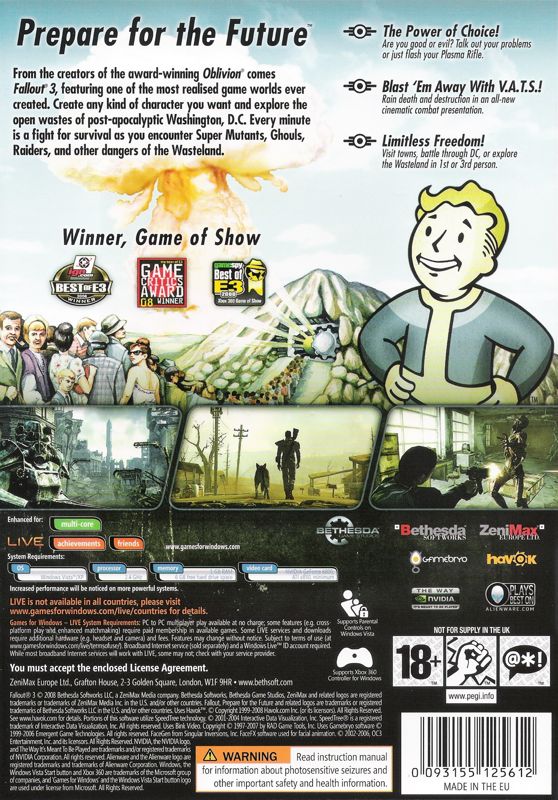 Back Cover for Fallout 3 (Windows)
