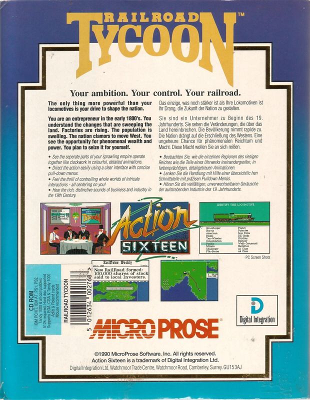 Back Cover for Sid Meier's Railroad Tycoon (DOS) (Action Sixteen release)