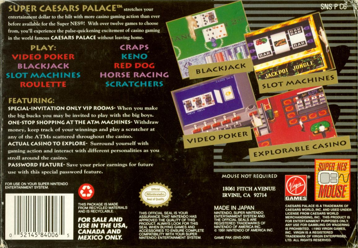 Back Cover for Super Caesars Palace (SNES)