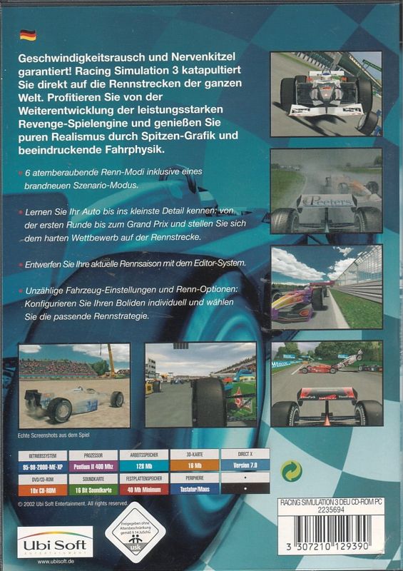 Back Cover for RS3: Racing Simulation Three (Windows)