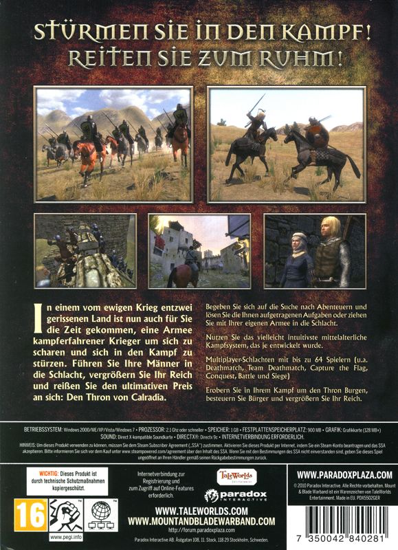 Back Cover for Mount & Blade: Warband (Windows)