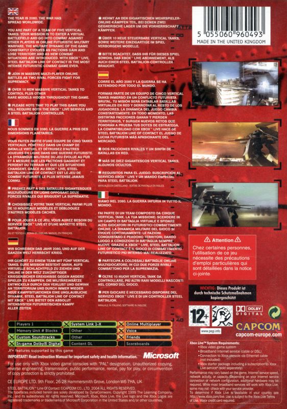 Back Cover for Steel Battalion: Line of Contact (Xbox)