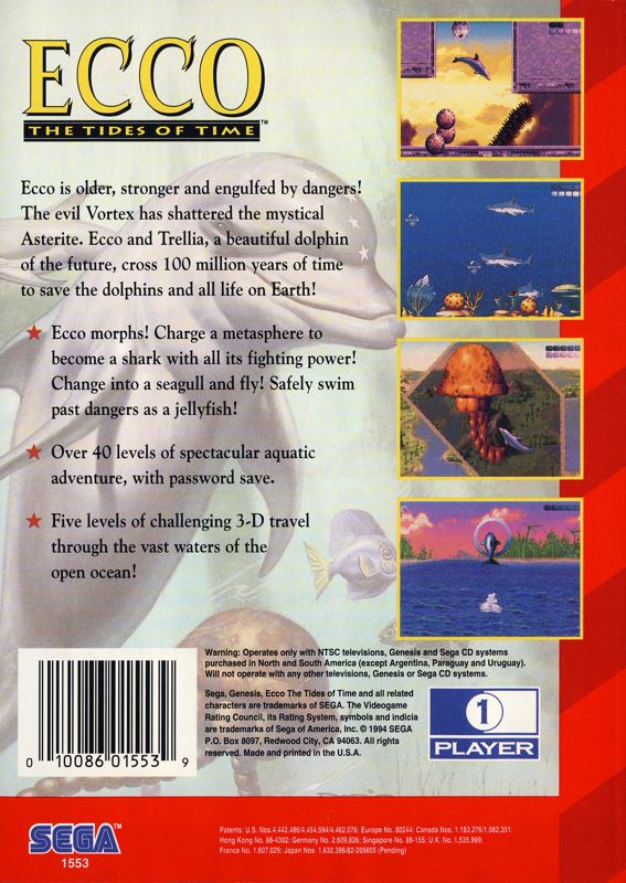 Back Cover for Ecco: The Tides of Time (Genesis)