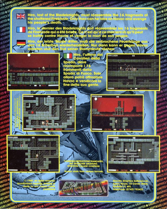 Back Cover for Switchblade (Amiga)