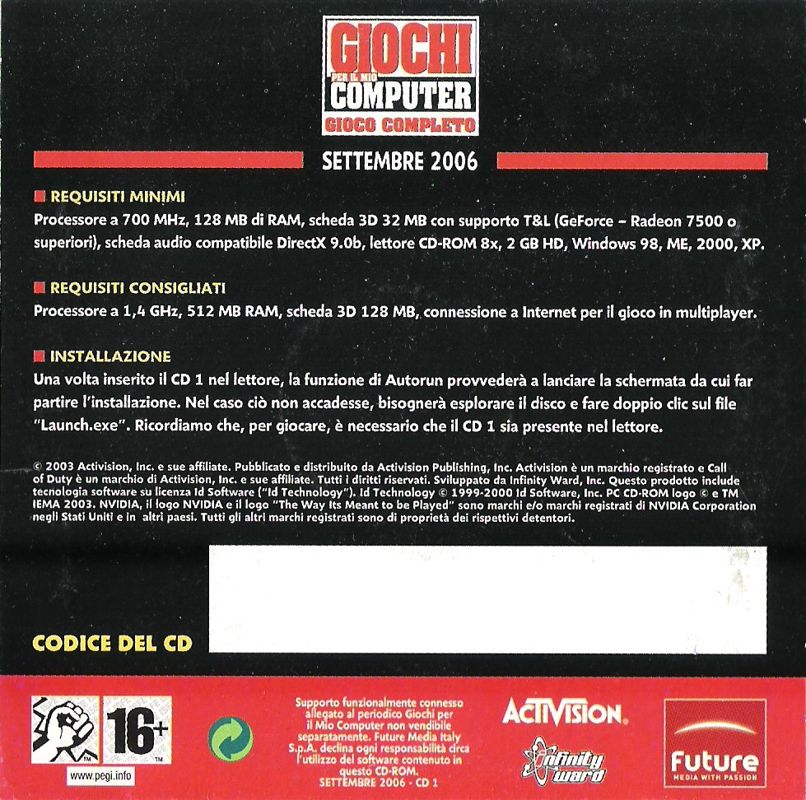 Back Cover for Call of Duty (Windows) (Giochi per il mio Computer - 09/2006 covermount - CD 1)