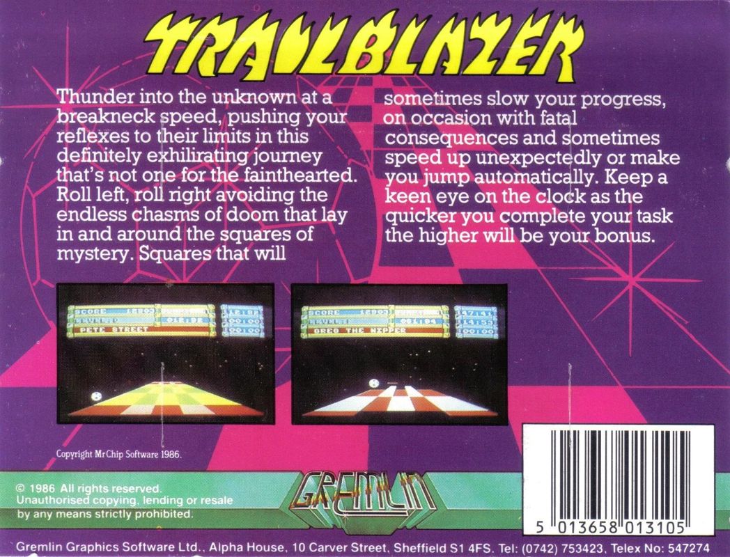 Back Cover for Trailblazer (MSX): rotated 90 degrees