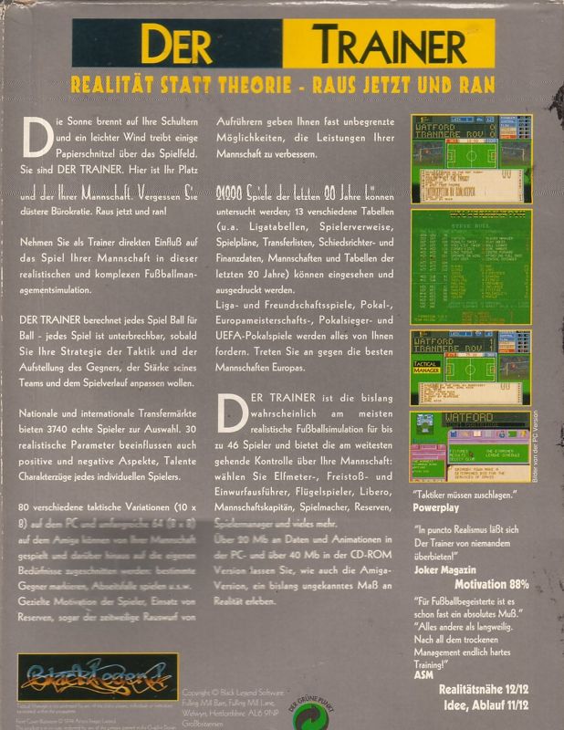 Back Cover for Tactical Manager (DOS)