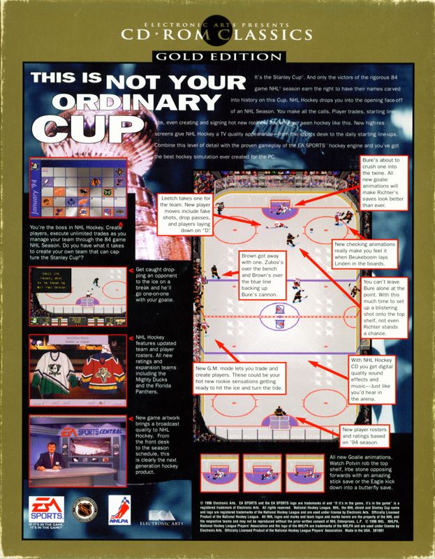 Back Cover for NHL 95 (DOS) (Electronic Arts CD-ROM Classics re-release)