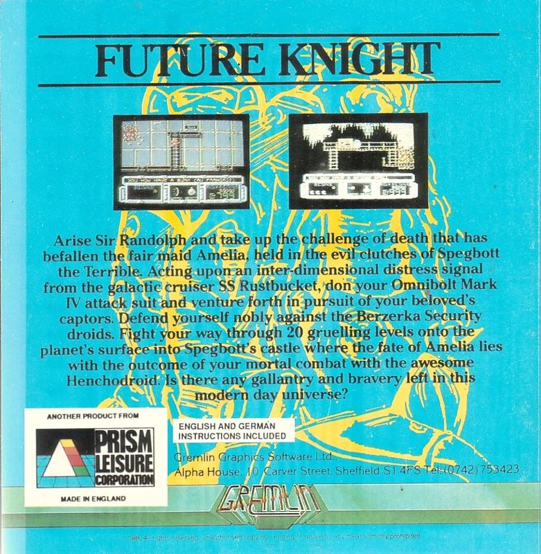 Back Cover for Future Knight (Commodore 64)